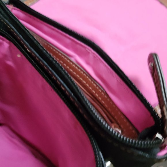 Chaps Ralph Lauren Black and Brown Pebbled Leather Crossbody Bag - Picture 9 of 9